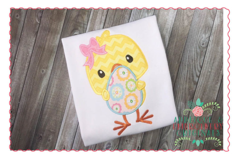 225 Chick Girl with Egg and Bow Applique Design