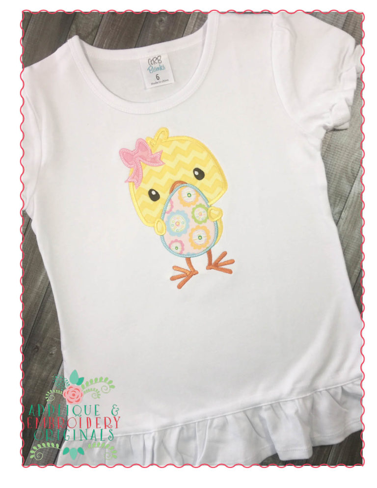 225 Chick Girl with Egg and Bow Applique Design - Image 4