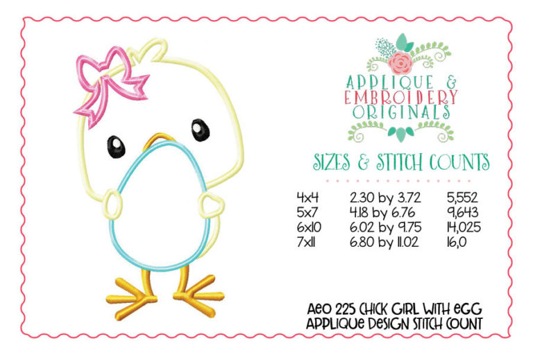 225 Chick Girl with Egg and Bow Applique Design - Image 5