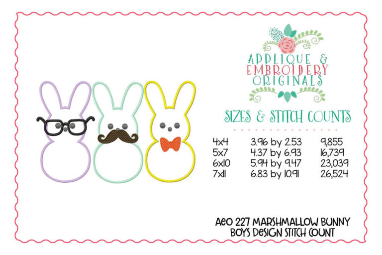 227 Marshmallow Bunny Trio Applique Design - Image 2