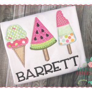 228 Ice Cream Cone Trio Watermelon Applique Design
