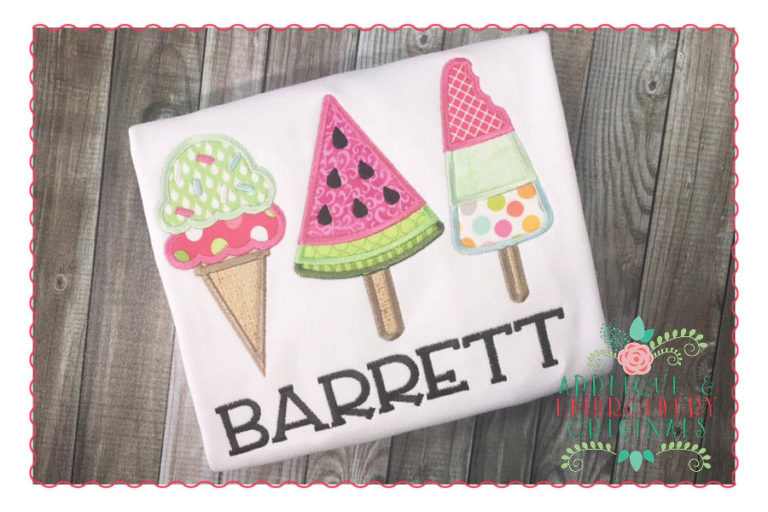 228 Ice Cream Cone Trio Watermelon Applique Design