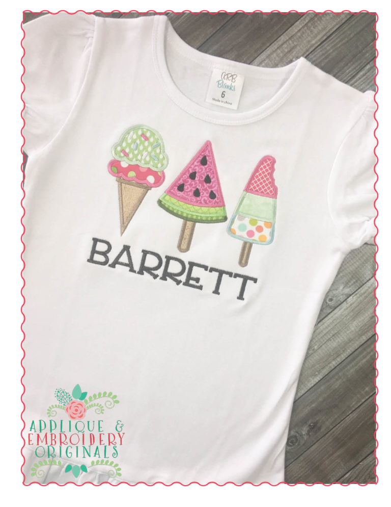 228 Ice Cream Cone Trio Watermelon Applique Design - Image 2