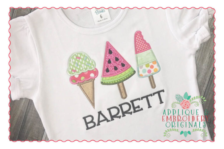 228 Ice Cream Cone Trio Watermelon Applique Design - Image 3