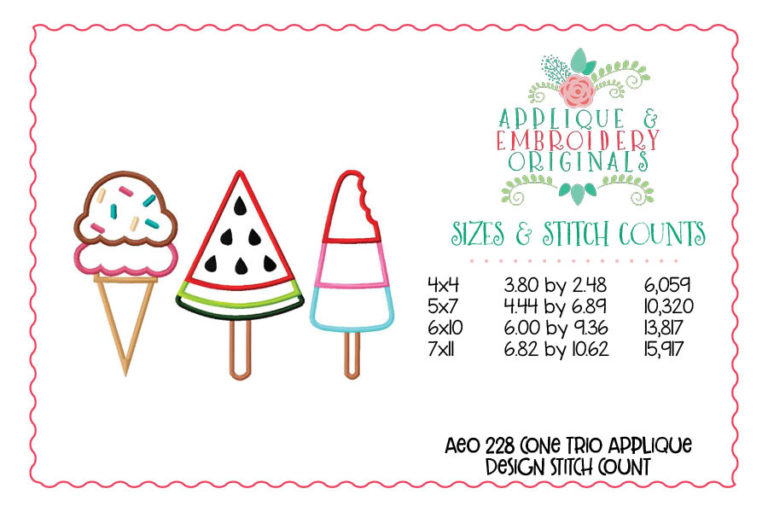 228 Ice Cream Cone Trio Watermelon Applique Design - Image 4