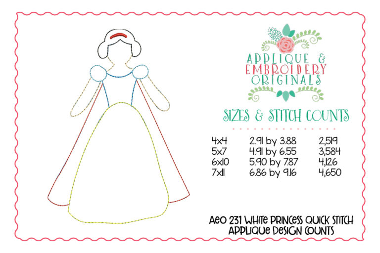231 White Snow Princess Simple Stitch Applique Design - Image 2