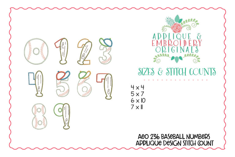 236 Baseball Softball Applique Numbers Design - Image 3