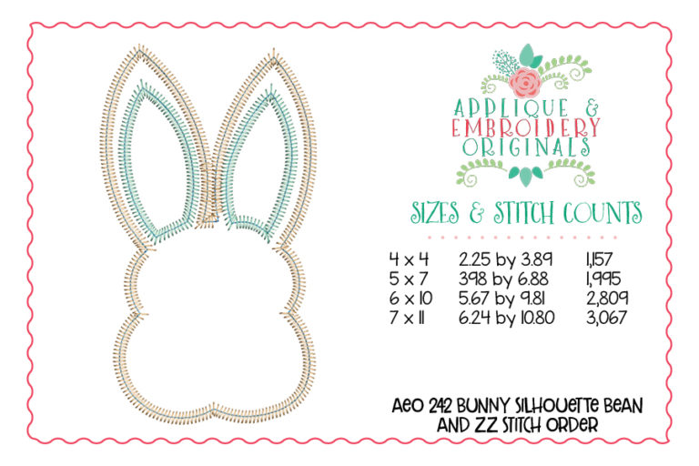 242 Bunny Silhouette Bean and ZZ Simple Stitch Applique Design - Image 3