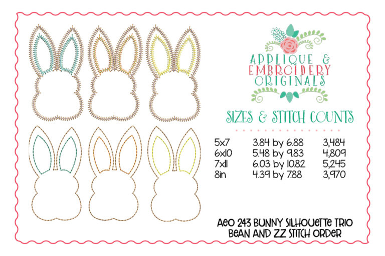 243 Bunny Silhouette Trio Bean ZZ Simple Stitch Applique Design - Image 3