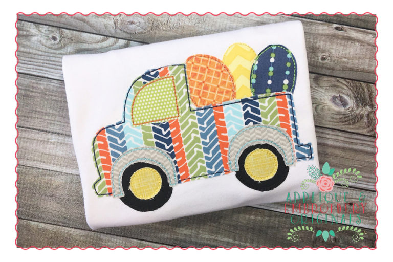 245 Truck with Eggs Simple Stitch Applique Design
