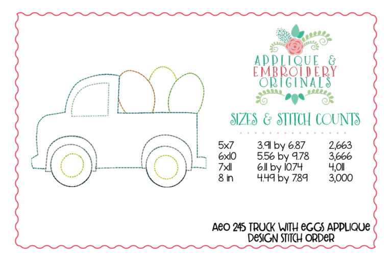 245 Truck with Eggs Simple Stitch Applique Design - Image 2