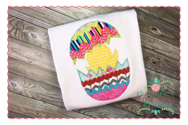 248 Cracked Egg with Chick Simple Stitch Applique Design