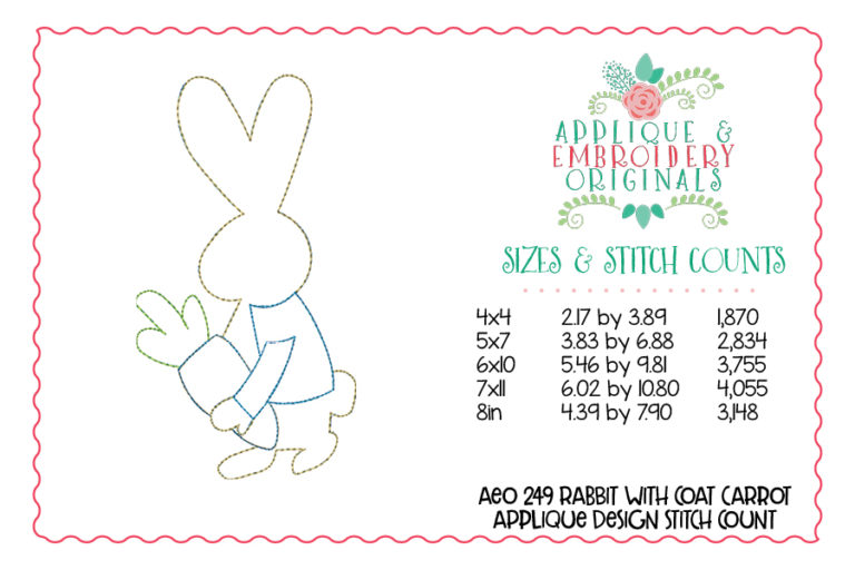 249 Bunny Rabbit with Coat Carrot Applique Design - Image 3