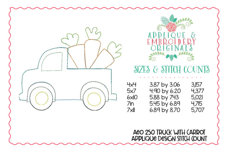 250 Truck with Carrots Simple Stitch Applique Design - Image 3