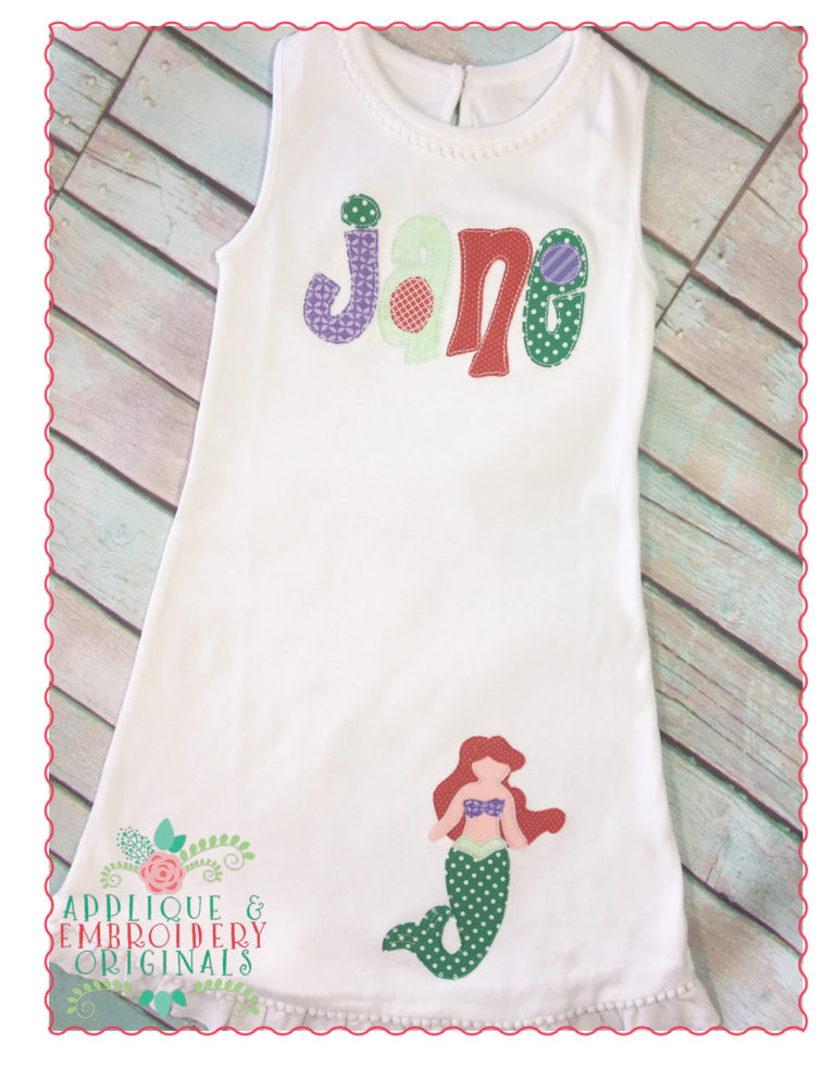 252 Red Mermaid Princess Simple Stitch Applique Design - Image 2
