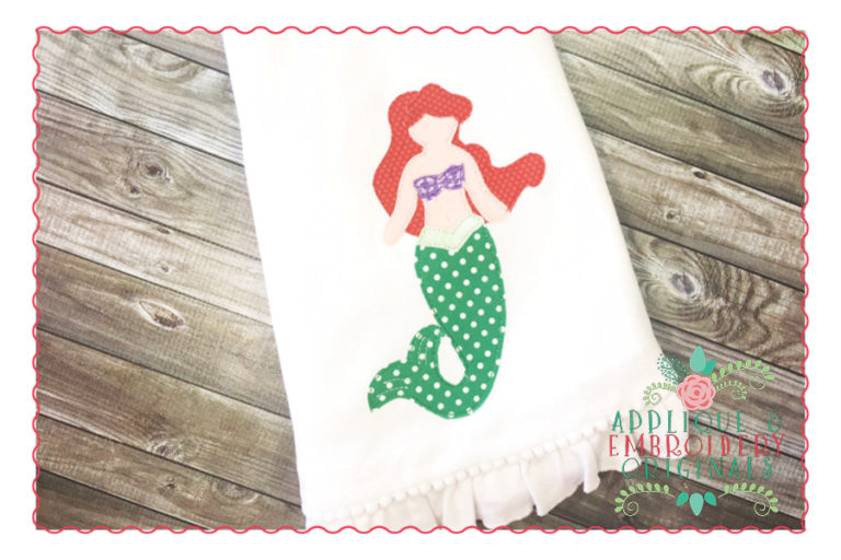 252 Red Mermaid Princess Simple Stitch Applique Design