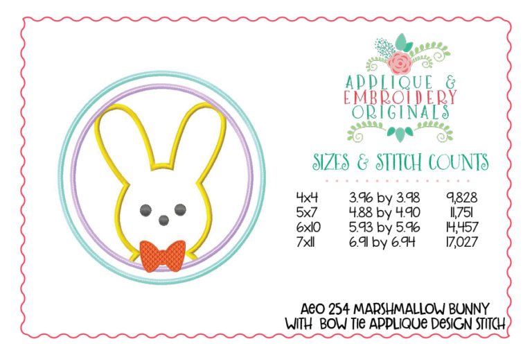 254 Marshmallow Bunny with Bow Tie Applique Design - Image 3