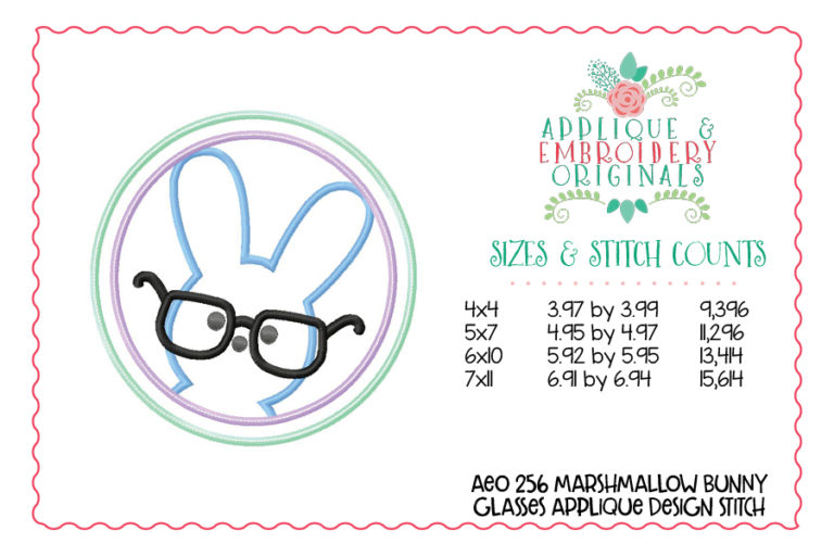256 Marshmallow Bunny with Glasses Applique Design - Image 3