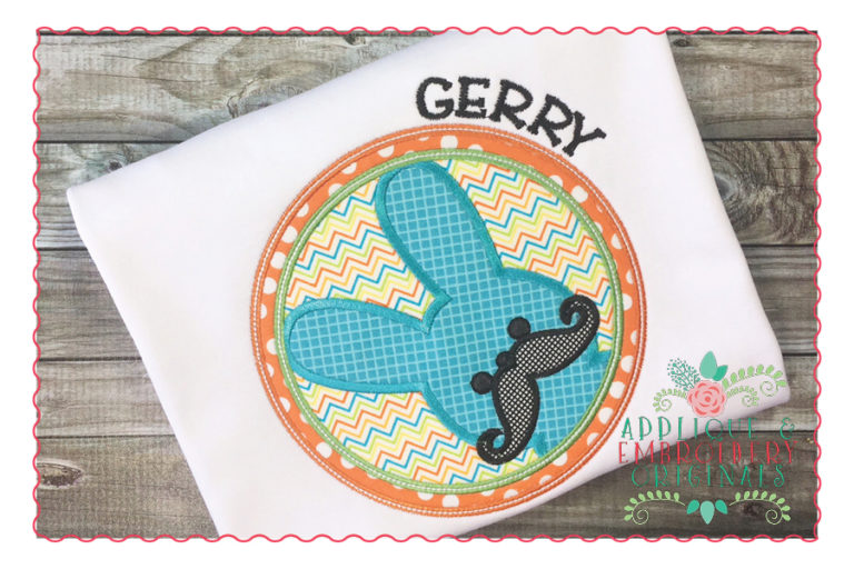 257 Marshmallow Bunny with Mustache Circle Applique Design