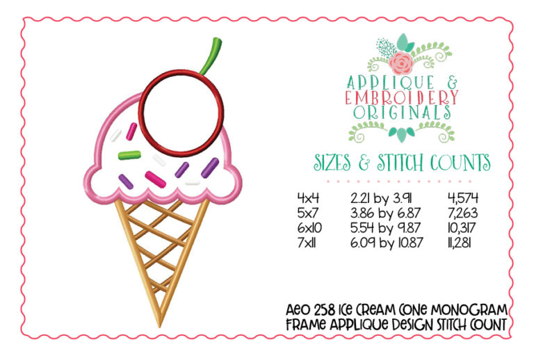258 Ice Cream Cone Monogram Applique Design - Image 2