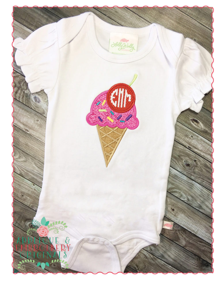 258 Ice Cream Cone Monogram Applique Design - Image 3
