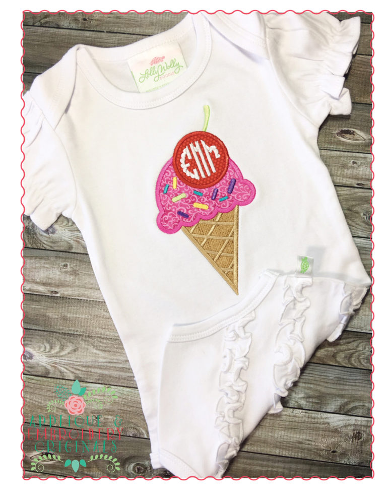 258 Ice Cream Cone Monogram Applique Design - Image 4