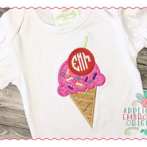 258 Ice Cream Cone Monogram Applique Design