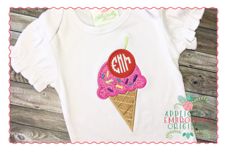 258 Ice Cream Cone Monogram Applique Design
