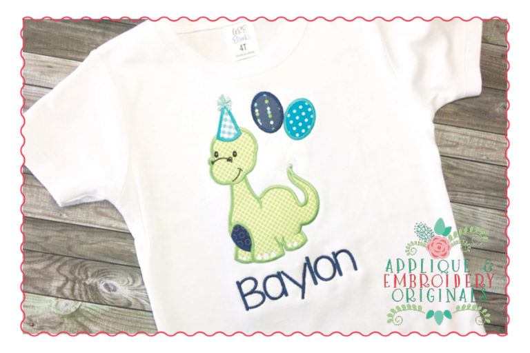 265 Birthday Dinosaur with Balloons Applique Design - Image 3