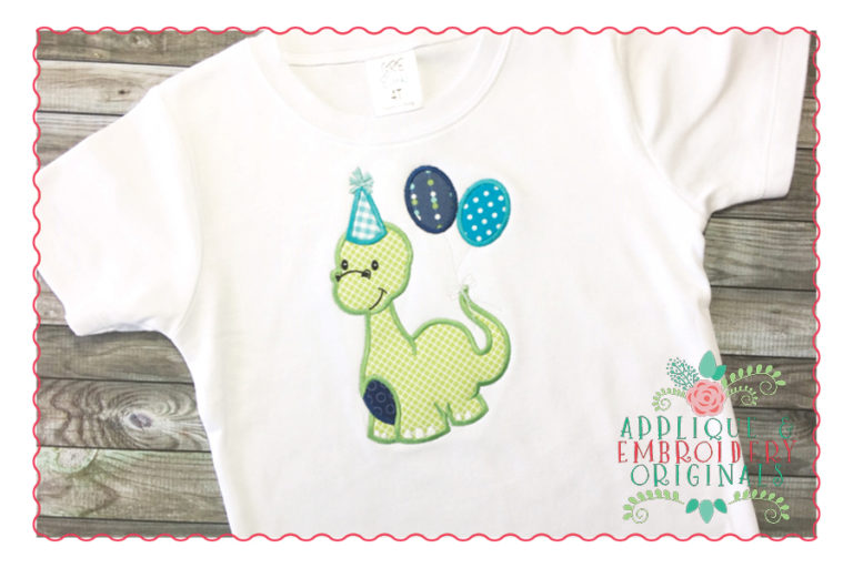 265 Birthday Dinosaur with Balloons Applique Design - Image 2
