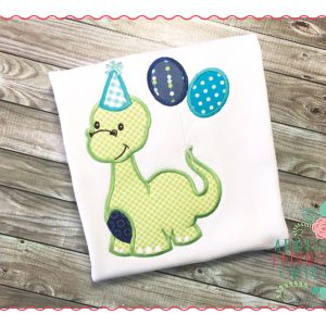 265 Birthday Dinosaur with Balloons Applique Design