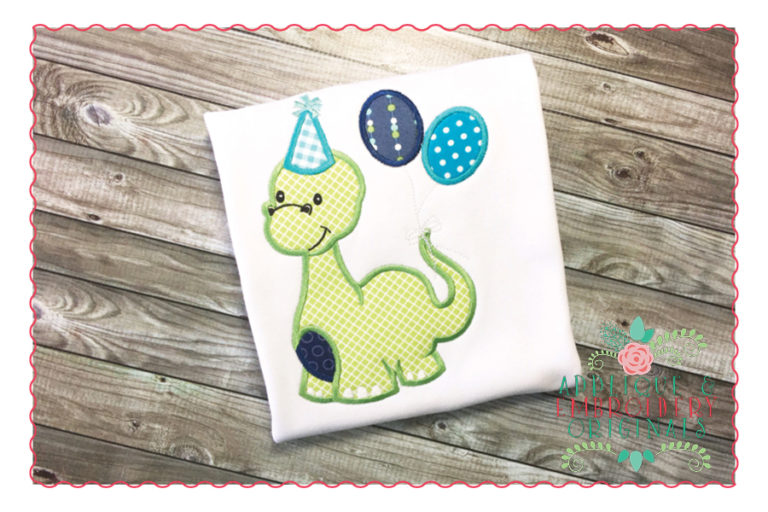265 Birthday Dinosaur with Balloons Applique Design
