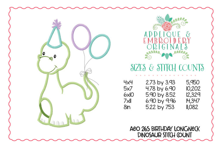 265 Birthday Dinosaur with Balloons Applique Design - Image 4