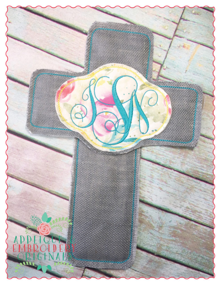 268 Cross Monogram Door Hanger In-The-Hoop Applique Design - Image 2