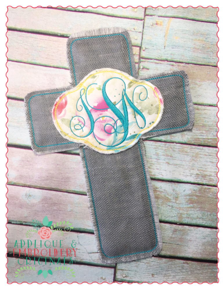 268 Cross Monogram Door Hanger In-The-Hoop Applique Design - Image 3