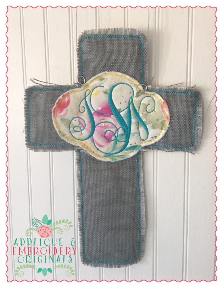 268 Cross Monogram Door Hanger In-The-Hoop Applique Design - Image 4