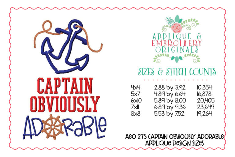 275 Captain Obviously Adorable Anchor Applique Design - Image 3