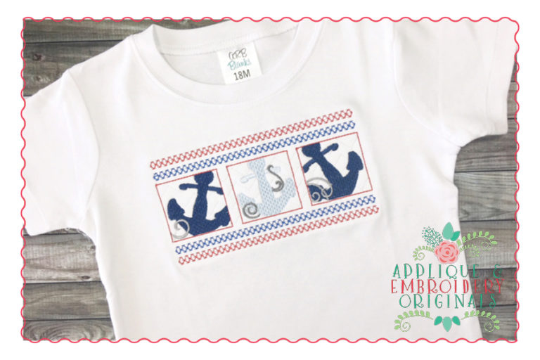 276 Anchor Block Trio Smocked Faux Summer Applique Design - Image 2