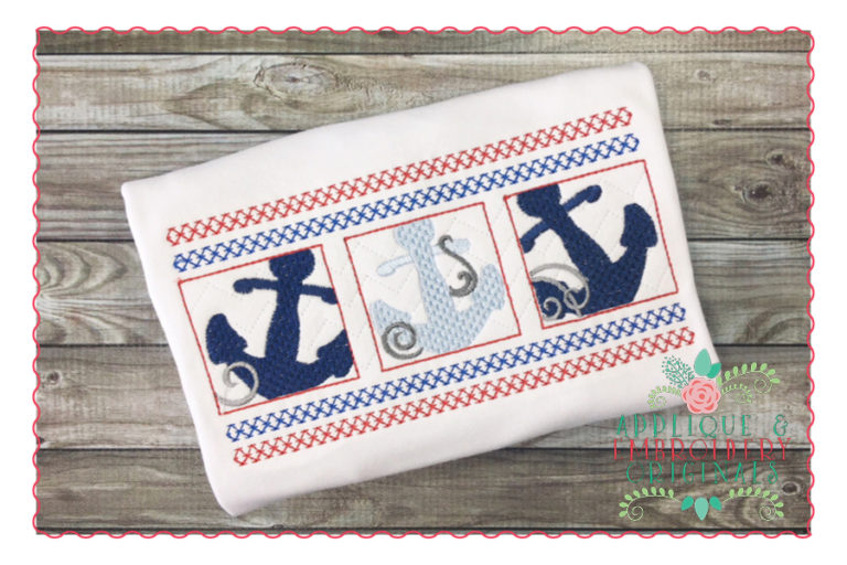 276 Anchor Block Trio Smocked Faux Summer Applique Design