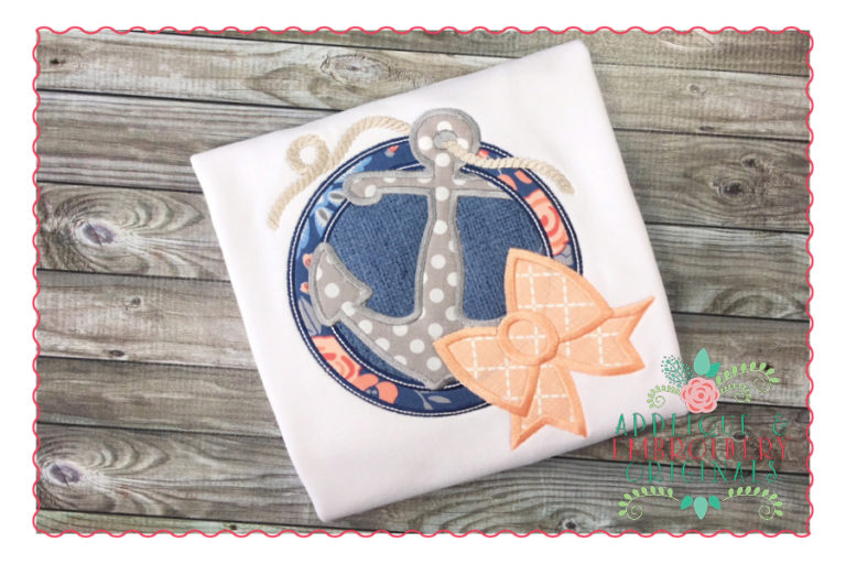 278 Anchor Rope Circle Patch Bow Applique Design