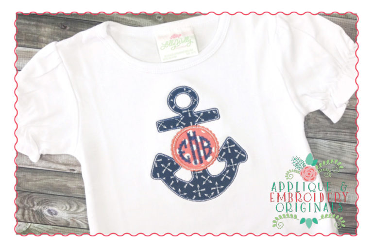 279 Anchor Scalloped Monogram Frame Applique Design - Image 3