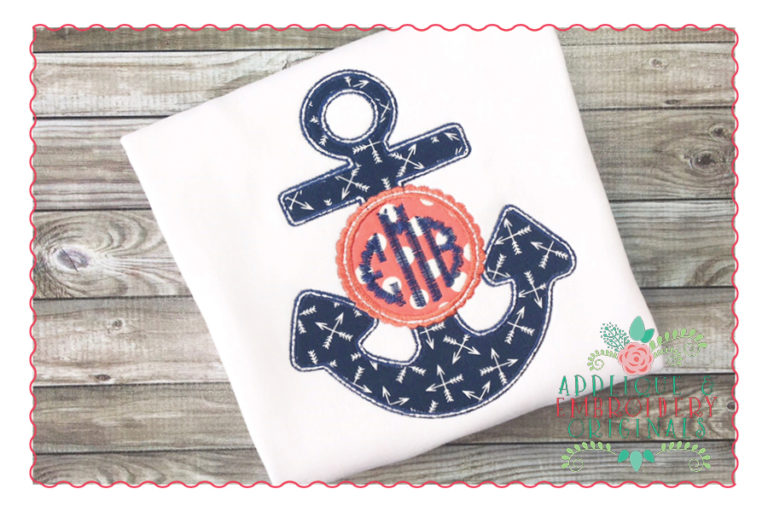 279 Anchor Scalloped Monogram Frame Applique Design