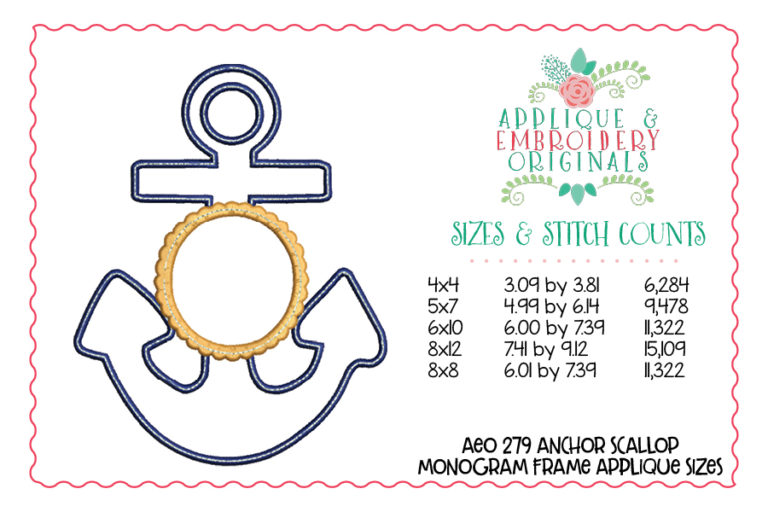 279 Anchor Scalloped Monogram Frame Applique Design - Image 4