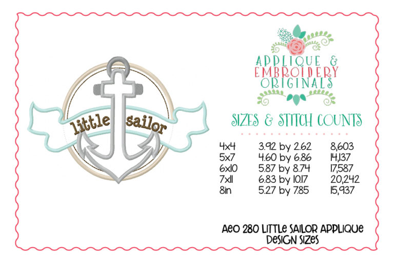 280 Little Sailor Anchor Banner Applique Design - Image 2
