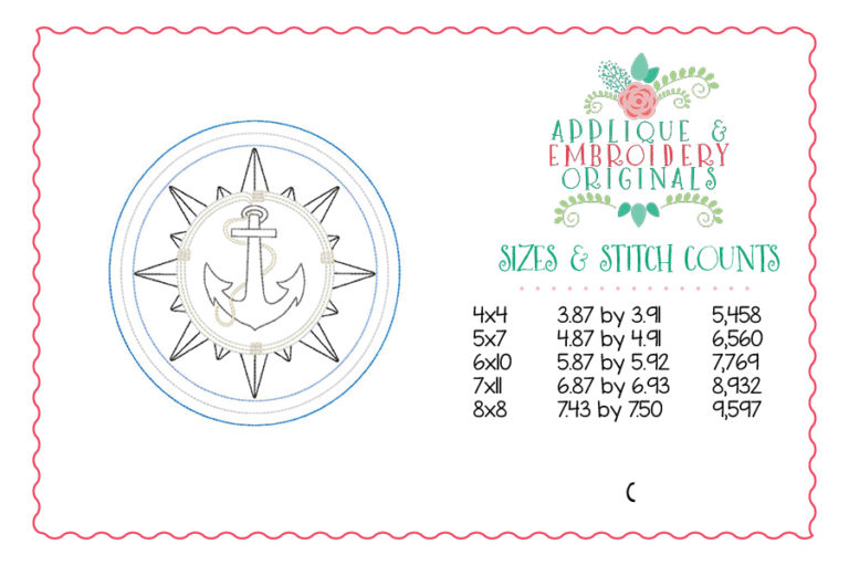 281 Vintage Compass Rose Anchor Vintage Embroidery Design - Image 3