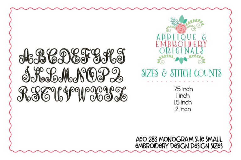 283 Monogram She Interlocking (SMALL) Embroidery Font - Image 2