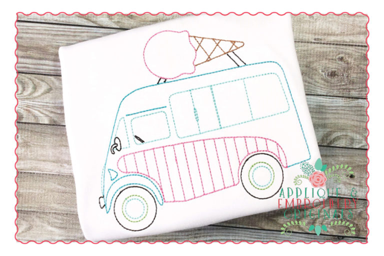 287 Vintage Ice Cream Truck Bean Stitch Embroidery Design