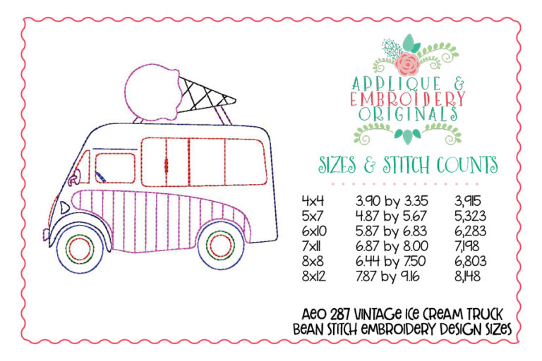 287 Vintage Ice Cream Truck Bean Stitch Embroidery Design - Image 4