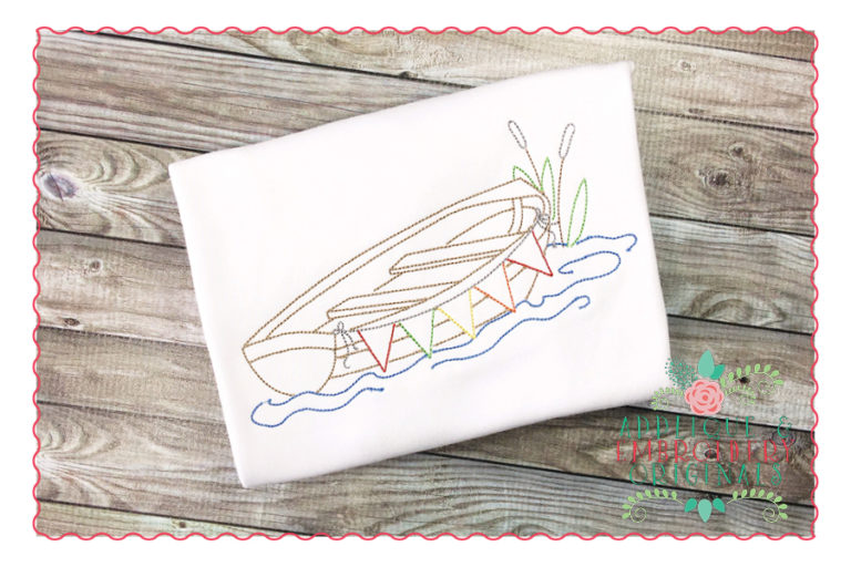 290 Vintage Rowboat Bean Stitch Embroidery Design
