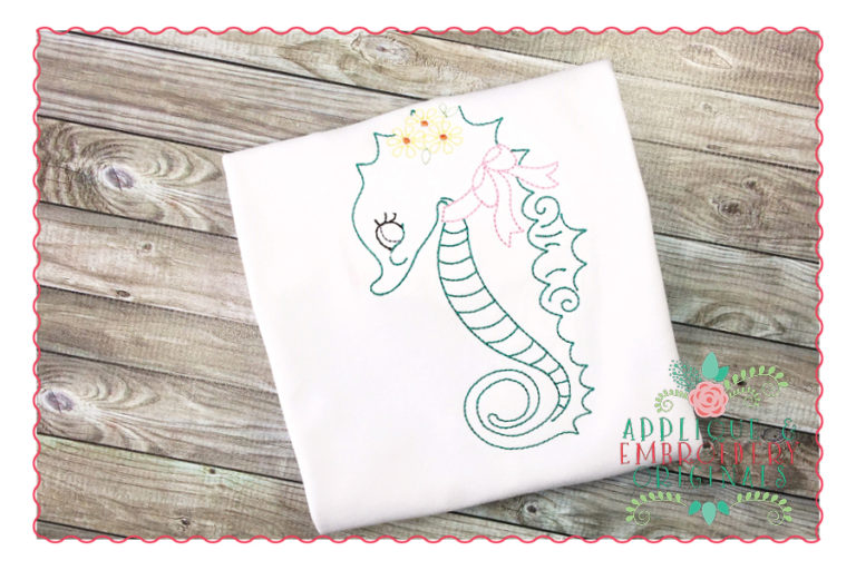 291 Vintage Seahorse Bean Stitch Embroidery Design